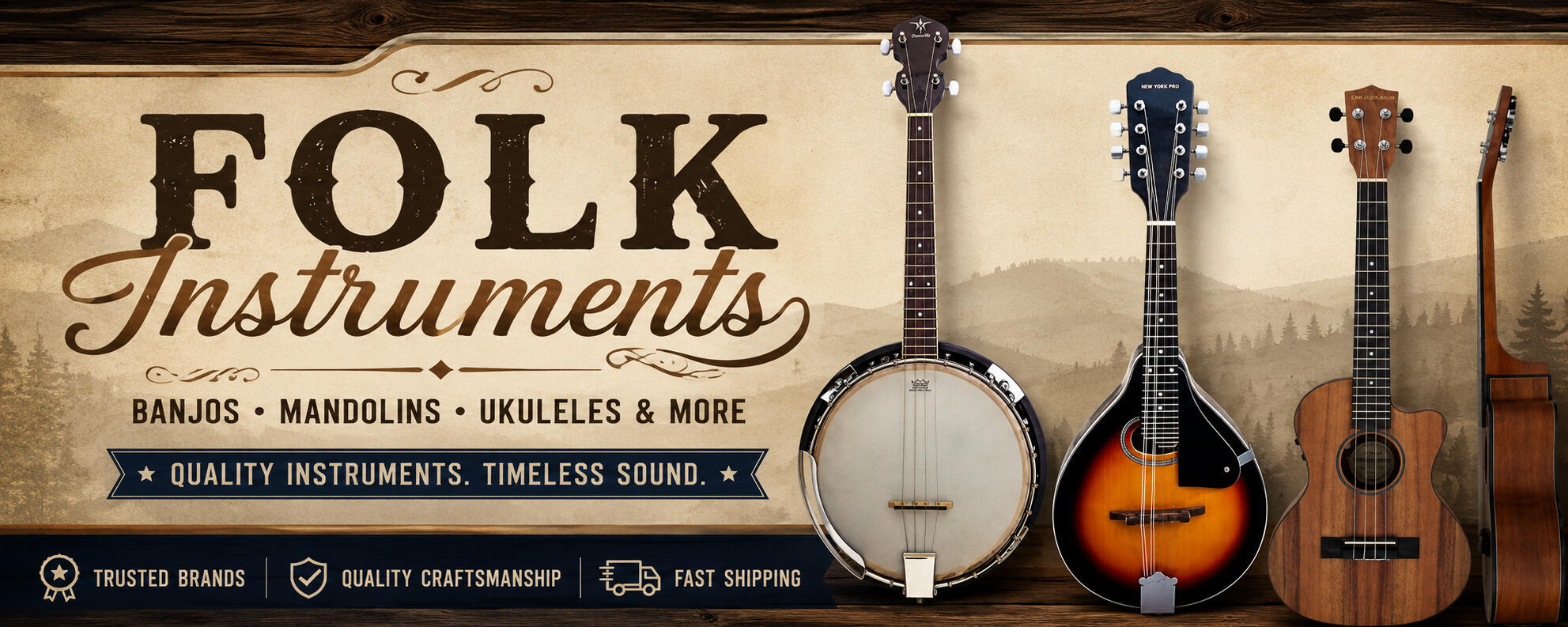 Band & Orchestra Instruments for Sale | Brass, Woodwinds & Student Instruments Band and orchestra banner featuring clarinet, piccolo, French horn, saxophones, and trumpet. Shop student and professional brass and woodwind instruments with fast shipping from Universal Music Supply.